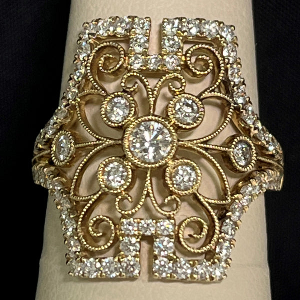 14K Yellow Gold Vintage Inspired Diamond Ring