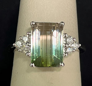 Stunning 3.91 Carat Bi-Color Tourmaline with .19 Carat of Diamonds