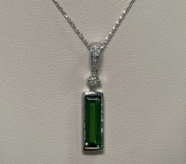 Hand Crafted Green Tourmaline Bar Pendant