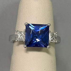 Stunning 3 Stone Tanzanite and Diamond Ring