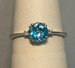 Classic Blue Topaz Ring with Diamond Accents
