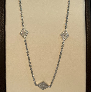 Sterling Silver Rhodium Plated Diamond Station Necklace