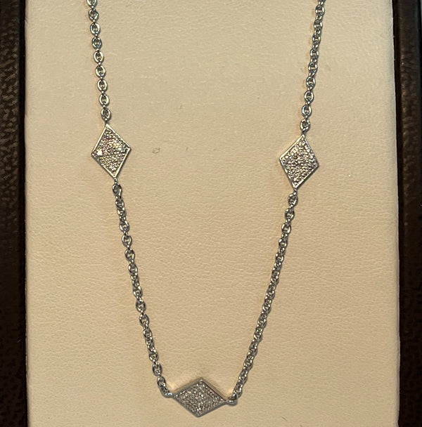 Sterling Silver Rhodium Plated Diamond Station Necklace