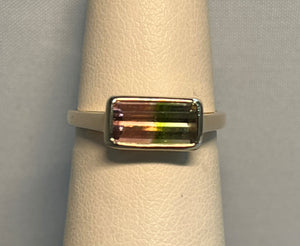 Bi Color Tourmaline Bezel Set Ring