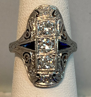Platinum Vintage Diamond and Sapphire Ring