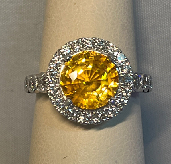 Yellow Sapphire and Diamond Ring