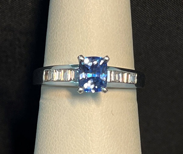 Emerald Cut Sapphire Ring with Channel Set Diamonds