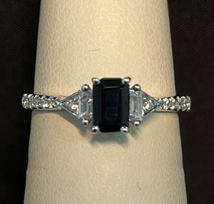 14K Emerald Cut Sapphire and Diamond Ring