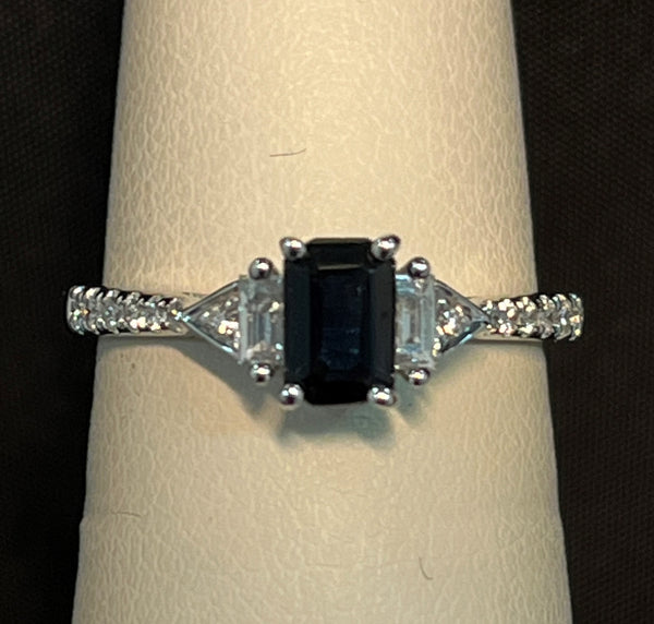 14K Emerald Cut Sapphire and Diamond Ring