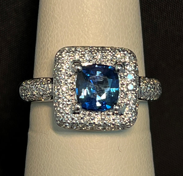 Diamond Micro Pave Diamond and Sapphire Ring