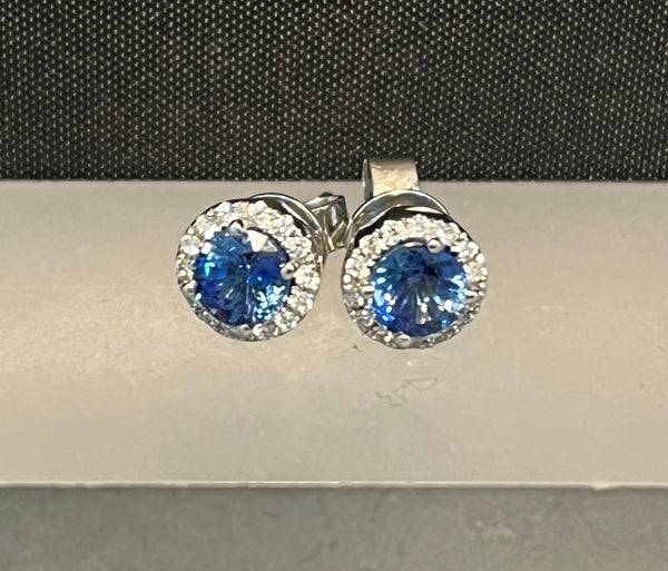 Sapphire Earrings with Diamond Halo