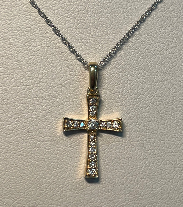 Pretty Yellow Gold Diamond Cross Pendant