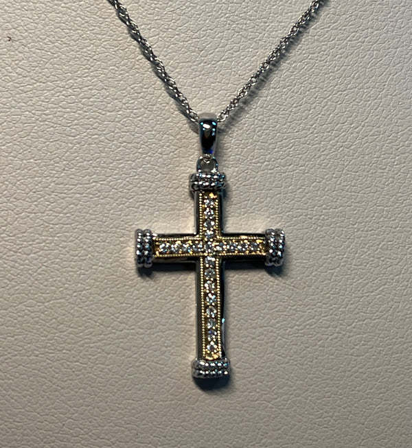 Two Tone Diamond Cross Pendant