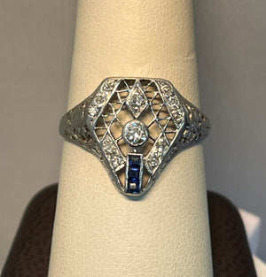 18 Karat Vintage Diamond and Sapphire Ring