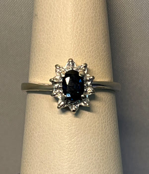 Sapphire Ring with Diamond Halo Ring
