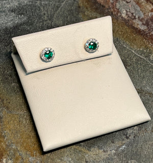 Emerald Earings with a Diamond Halo