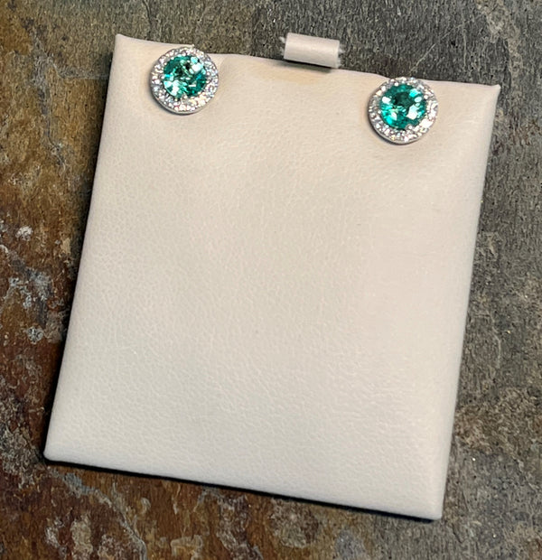 Round Emerald and Diamond Earings