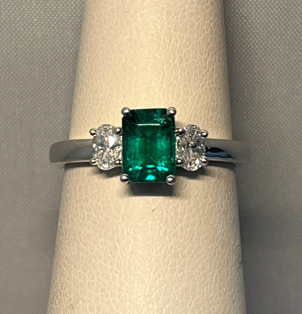 Platinum Emerald and Diamond Ring