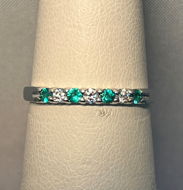 White Gold Diamond and Emerald Ring