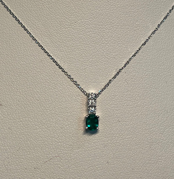 18 Karat White Gold Oval Emerald and Diamond Pendant