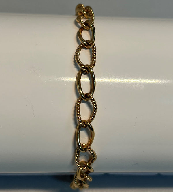 14 Karat Yellow Gold Solid Oval Link Bracelet