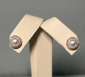 Sale! Rose Gold Pearl Earrings with Diamond Halo