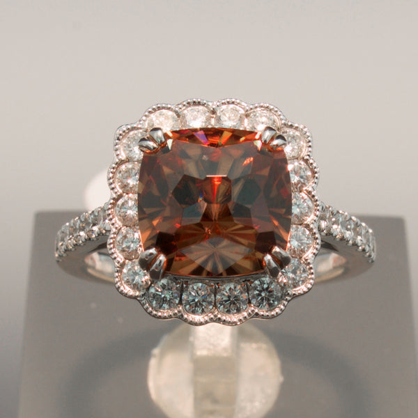 Stunning Copper Zircon and Diamond Ring