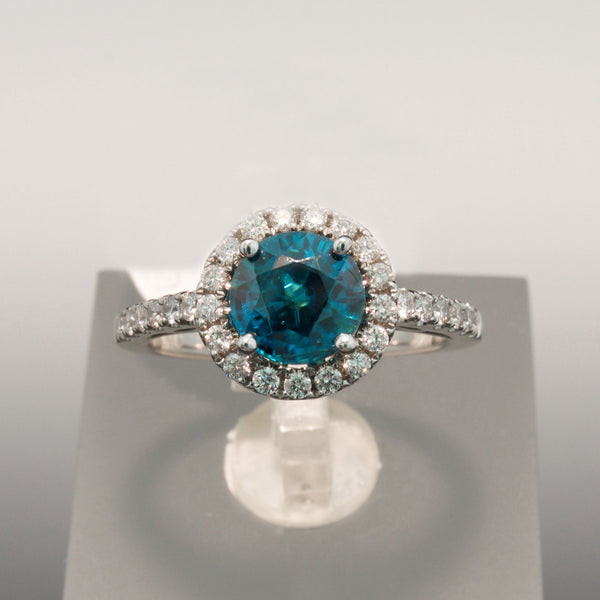 14K White Gold Zircon and Diamond Ring