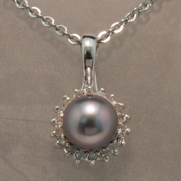 Sale! White Gold  Pearl and Diamond Pendant
