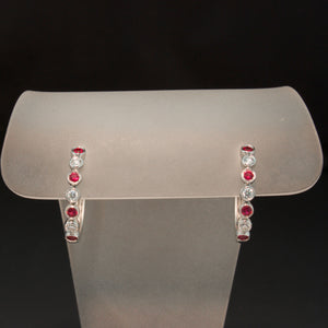 14K White Gold Ruby and Diamond Hoops