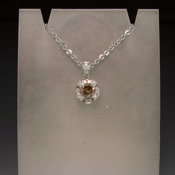 Sale! 14K White Gold Brown and White Diamond Pendant