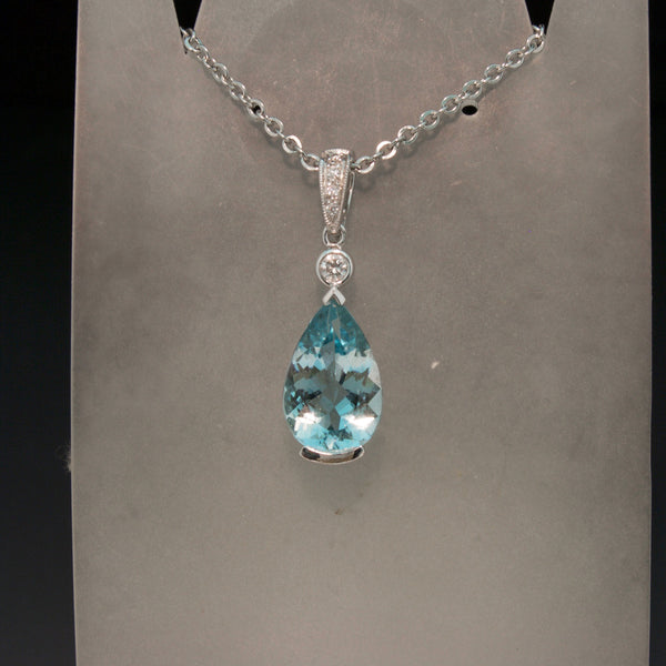 Pear Shaped Aquamarine and Diamond Pendant