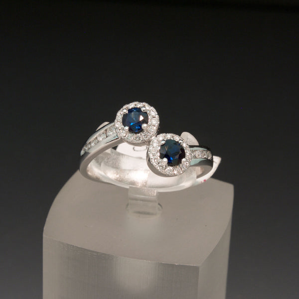 Blue Sapphire and Diamond Bypass Ring