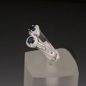 Blue Sapphire and Diamond Bypass Ring