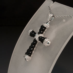 Sale! 14K White Gold Diamond and Onyx Cross