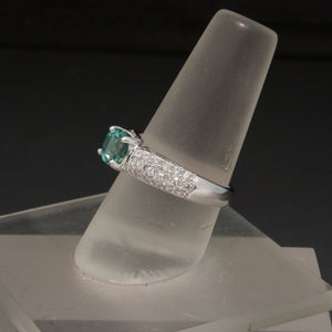 18K White Gold Teal Tourmaline and Diamond Ring