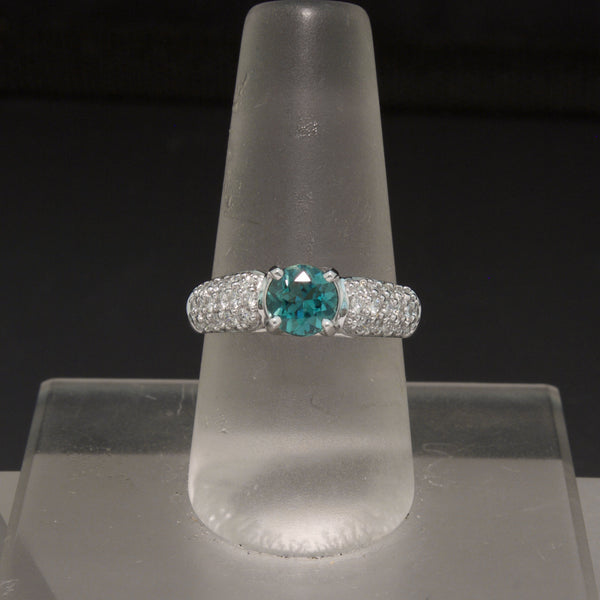 18K White Gold Teal Tourmaline and Diamond Ring