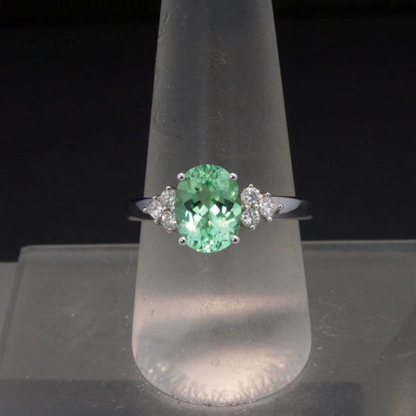 18K White Gold Mint Green Tourmaline and Diamond Ring