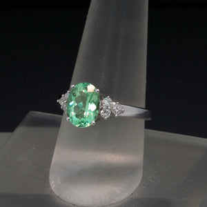 18K White Gold Mint Green Tourmaline and Diamond Ring