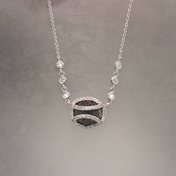 14K White Gold Raw Black Diamond Necklace