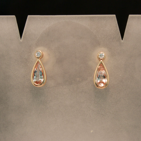 Handmade 14K Rose Gold Morganite and Diamond Earrings