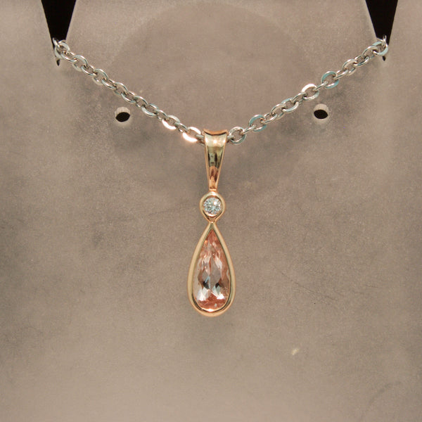 Handmade 14K Rose Gold Morganite and Diamond Pendant