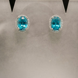 Beautiful Blue Zircon and Diamond Earrings