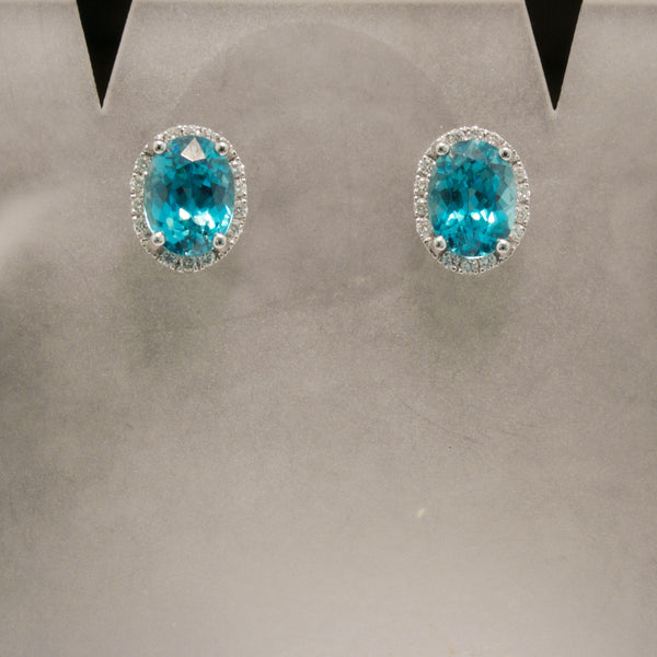 Beautiful Blue Zircon and Diamond Earrings