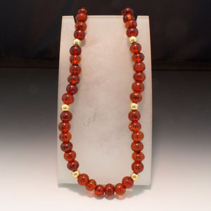 14K Yellow Gold and Red Amber Necklace