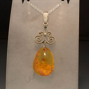 Sterling Silver Filigree Amber Pendant