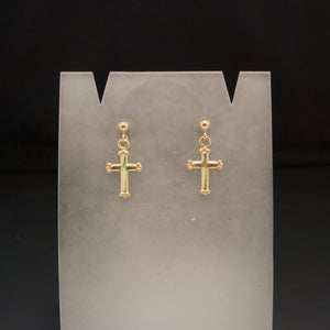 14K Yellow Gold Cross Earrings