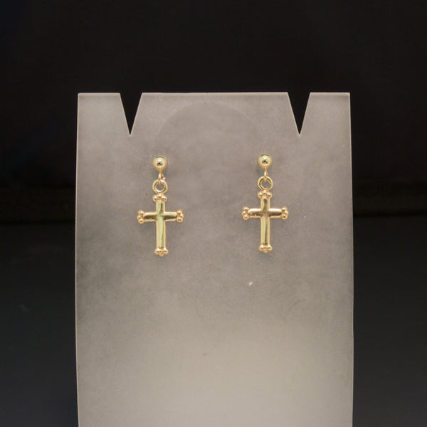 14K Yellow Gold Cross Earrings