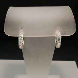 14K White Gold Textured Hoop Earrings