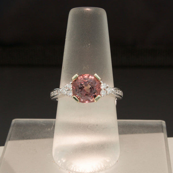 14K White Gold Pink Spinel and Diamond Ring